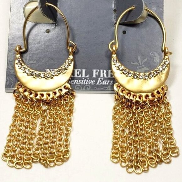 Gold Crystal Fringe Earrings โ Crescent Statement Design for Sensitive Ears - Picture 3 of 9